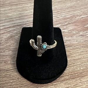 Silver & Turquoise Southwest Cactus Ring Sz 9